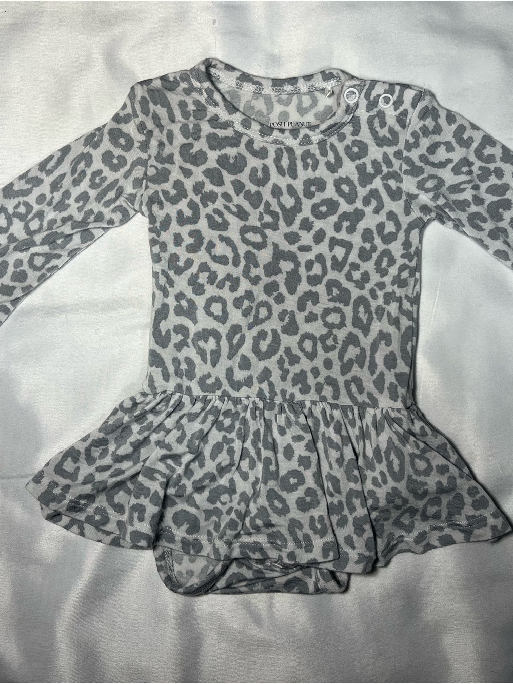 Posh Peanut Minka Gray Leopard Print Twirl Bodysuit‎ 0-3M Fold Over Hands